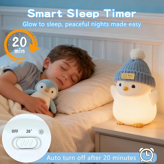 FAMIDUO Pink Penguin Night Light,Cute Penguin Lamp with Hat for Kids/Mom | Squishy Silicone Nursery Nightlight, Rechargeable/Dimmable/Timer,LED Novelty Animal Bedside Light,Funny Gifts for Baby/Boys