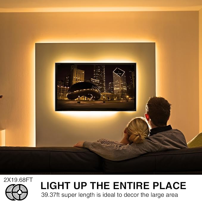 Onforu Warm White LED Strip Lighting, 39.37ft 3000K Dimmable Led Tape Light, 12m Bright 720 LEDs 2835 Flexible Ribbon Christmas Light, 12V Adhesive Rope Lights for Kitchen, Under Cabinet, Bedroom