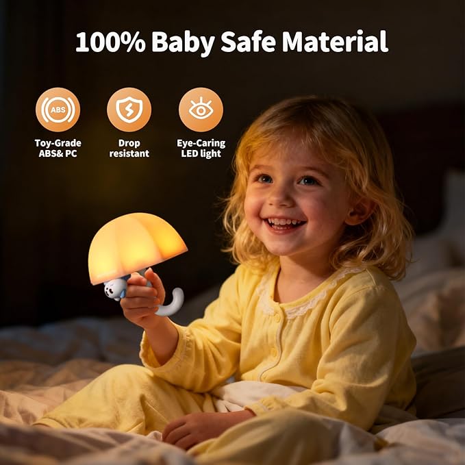 LED Umbrella Night Light, Rechargeable Touch Lamp for Nursery, Bedside Lamp with Cute Animal Design, White (Pink)