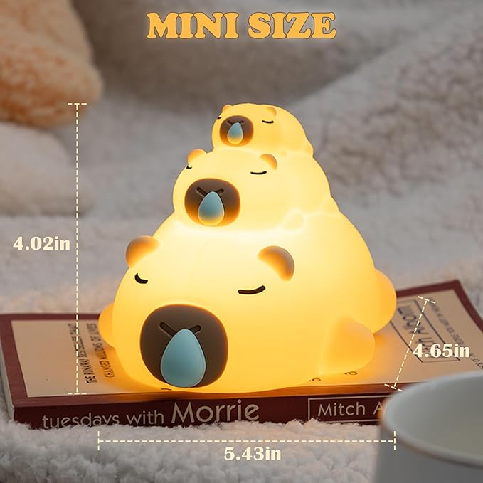 Night Light for Kids, 3 Cute Capybara Silicone Night Lamps with Timer, 3 Levels Dimmable Night Light, LED Bedside Night Lamp, USB Rechargeable Portable Animal Nightlights for Boys Girls Decor (Family)