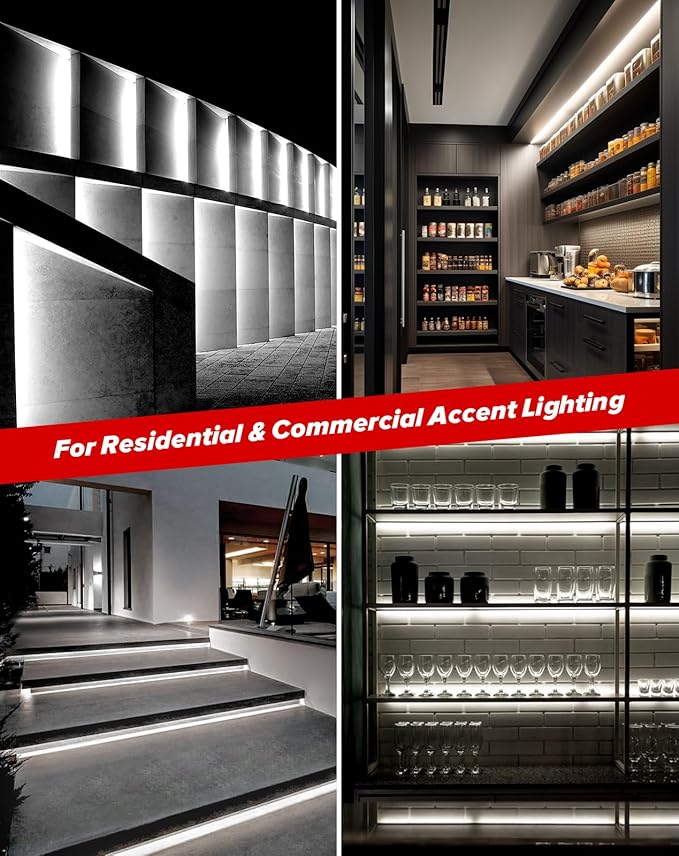 Shine Decor COB LED Rope Light AC 120V, 800lm Ultra Bright, IP65 Waterproof Cold-Resistant ETL Neon Strip, No Driver Tape Lighting for Home Commercial 10x4.5mm, 6000K Cool White, 16.4ft