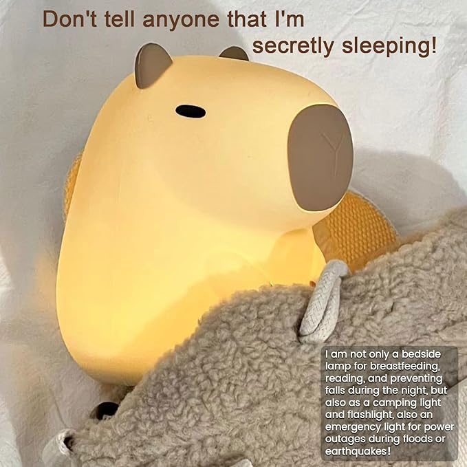Capybara Cute Night Light, Squishy Capybara Lamp Fun Gift, Rechargeable Dimmable Silicone Touch Nightlight For Kid, College White Elephant Gifts, Capibara Stuff Toy, Baby Nursery LED Décor