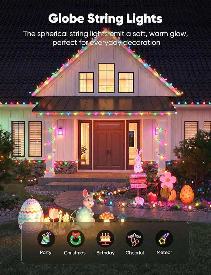 Minetom Globe String Lights, 33 Feet 100 Led Fairy Lights Plug in, 8 Modes with Remote Mini Globe Lights for Indoor Outdoor Bedroom Party Garden Christmas Tree Easter Decoration, Pink + Multicolor