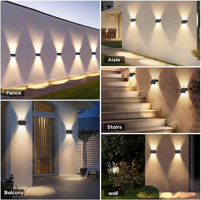 Fence Lights Solar Powered, 8-Pack Solar Fence Lights Up/Down Flexible Buttons, IP67 Waterproof for Outdoor, 100LM Bright, Auto Dusk to Dawn for Wall/Stairs/Yard/Railing/Deck/Pathway (Warm White)