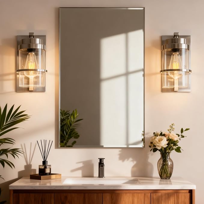 Brushed Nickel Modern Wall Sconces,Bathroom Light Fixture,10.2 in | E26 Base,modern wall sconces for hallways,stairs,bedroom,beside lights wall mounted