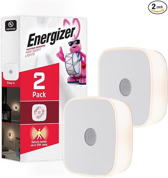 Energizer LED Motion Sensor Night Lights Plug Into Wall Dusk to Dawn Sensor Home Decor Apartment Essentials Ambient Lighting Nightlight 85617 2 Pack | Home Decor Apartment Essentials Ambient Lighting Nightlight 85617 2 Pack