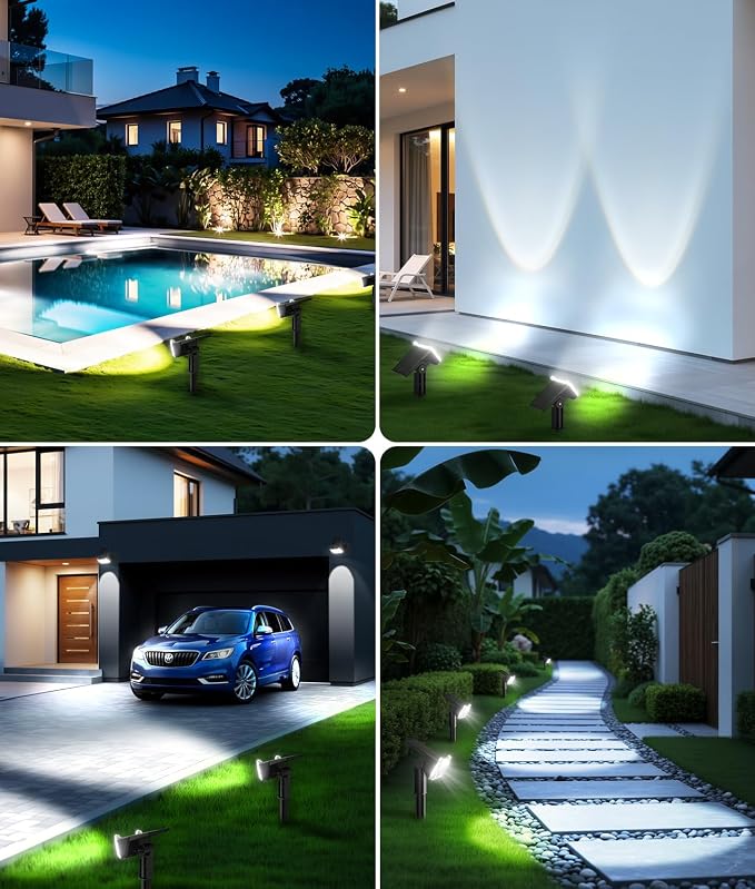 LETMY Solar Lights Outdoor Waterproof IP65, 4 Pack Solar Spot Lights Outdoor With 14 Big LEDs, 2-in-1 Wall Lights & 2 Modes Solar Powered Landscape Spotlights for Garage Pathway Yard Decor Garden Gift