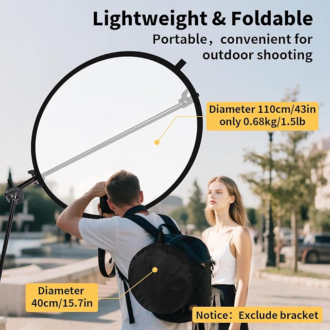 24/32/43/52in Photography Reflector, 5 in 1 Light Diffuser with Panel&Bag, Light Reflectors for Photography, Ideal for Content Creator Essentials&Photographer in Silver,Gold,White and Black