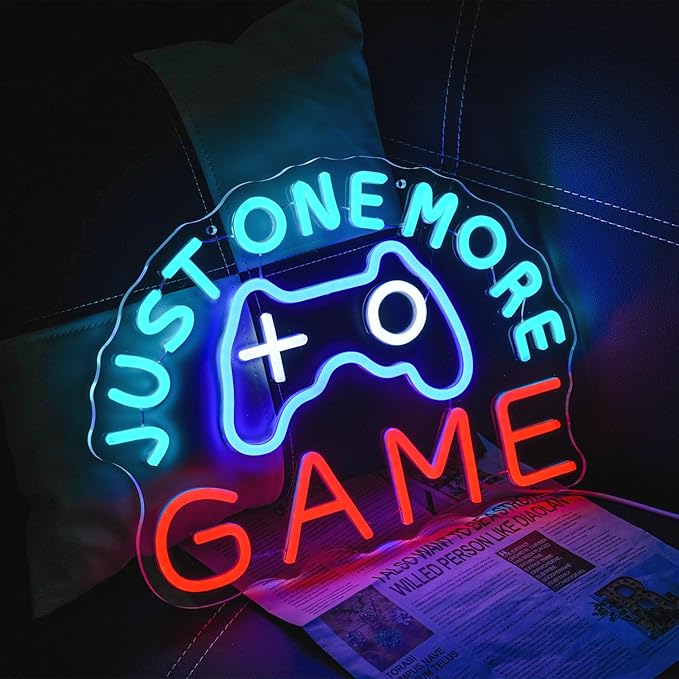 Just One More Game Neon Sign for Gaming Room, USB Powered Gamer Neon Light, Colorful Game LED Light Up Sign for Bedroom, Party, Man Cave,Club, Bar