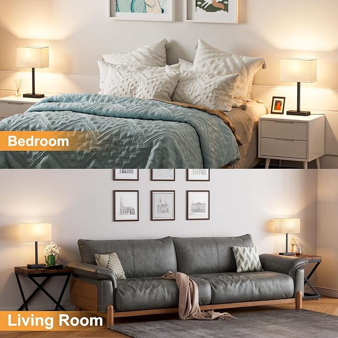 Hong-in Touch Lamps for Bedroom - 3-Way Dimmable Bedside Lamps Set of 2 with USB C+A, White Modern Table Lamp for Night Stands, Desk Lamp for Living Room Nightstand End Tables Bed Side