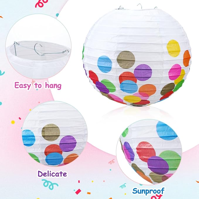 12 Pcs 10 Inch Hanging Paper Lanterns Party Decorations Pastel Classroom Decor for Birthday Back to School Party Decoration for Classrooms Wedding Birthday Ceilings(Classic Color,Dots)