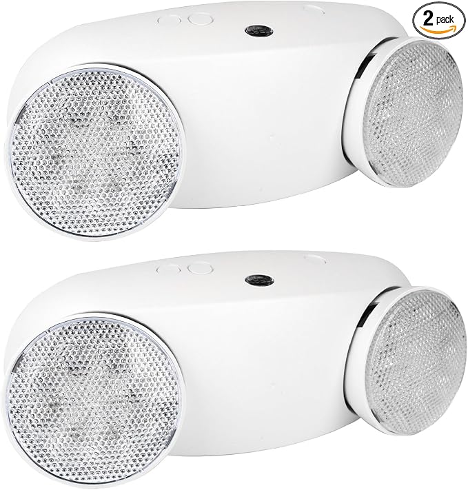 2 Pack Commercial LED Emergency Light,Battery Backup,ETL Listed | Two Head Adjustable,AC120/277V,Hard Wired,Wall mounted Emergency Lighting for Business Office School Hospital