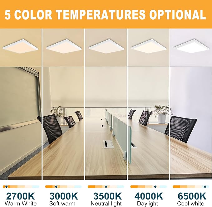2'x2'4200 Lumen 4 Pack LED Flat Panel,Flush Mount and Drop Ceiling | White Trim 5 CCT, 3 Level Dim,CRI 90 for Home and Office (2x2 Feet)