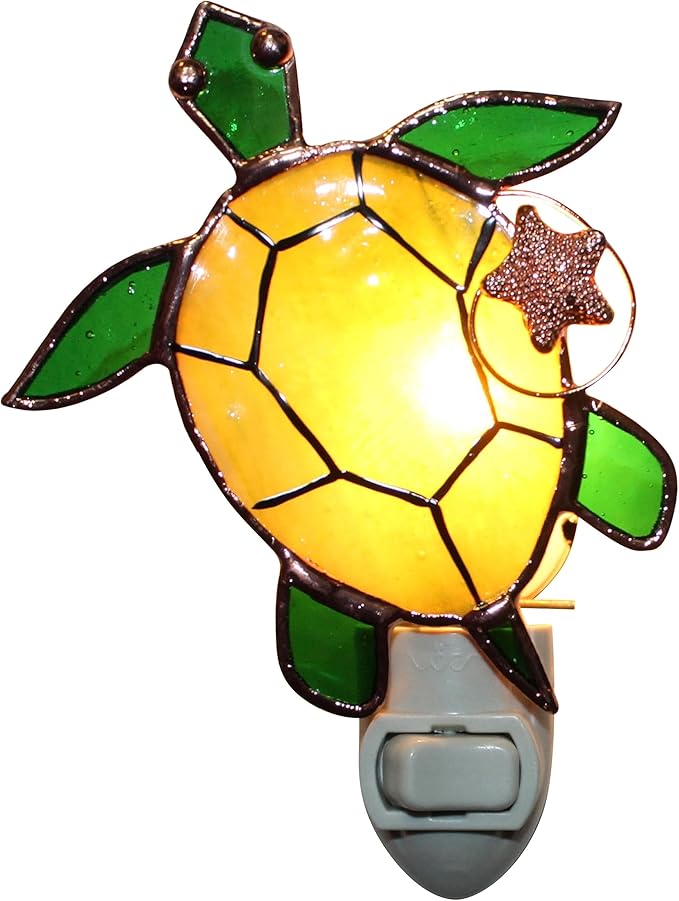 Gift Essentials Sea Turtle Plug in Night Light - Stained Glass Nightlight with On/Off Rocker Switch - Includes One 4 Watt Replaceable Incandescent Warm Glow Bulb