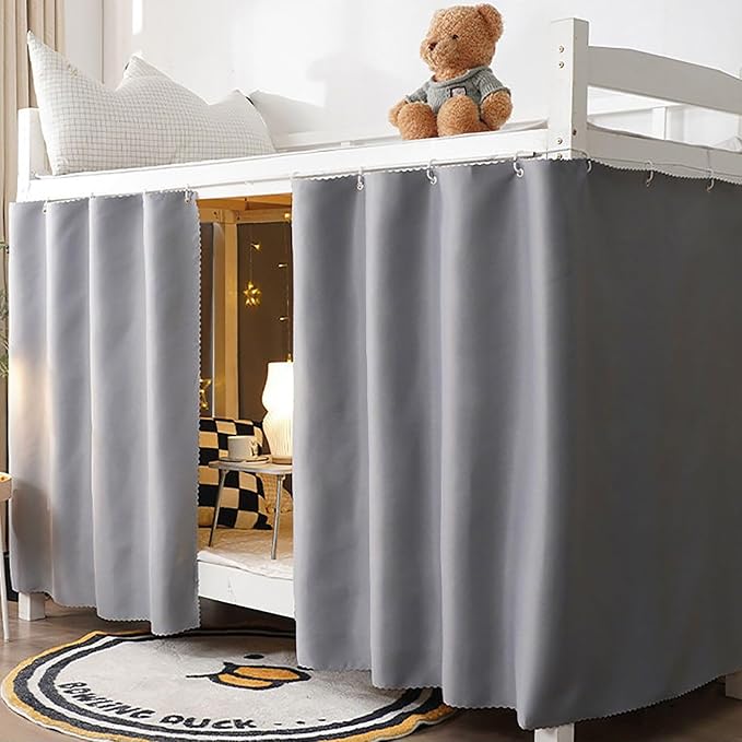 Dorm Blackout Privacy Bottom Bunk Bed Curtains - 2 Panels 78.7"x45.3", No Drill Installation for Twin Loft Beds, Light Blocking Under Bed Canopy with Hanging Hooks & Ropes