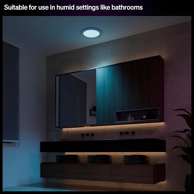 Philips Hue Slim Downlight, Recessed LED Ceiling Light, 1-Pack, White | 6-Inch, Canless Design, Full-Spectrum Daylight 1000K-20000K, 1200 Lumens, Ultra-Low Dimming, Precise Color, Smart Lighting