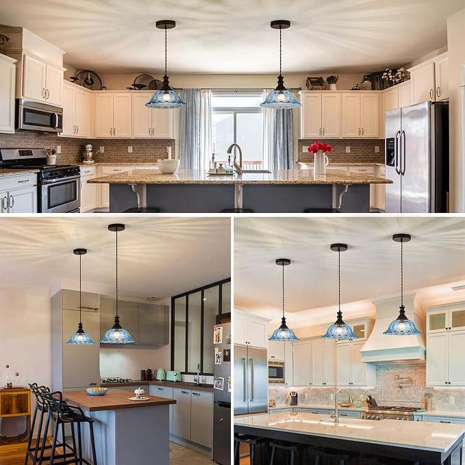 HDDFL Glass Pendant Lights Modern Pendant Lighting Fixtures Hanging Lamp for Kitchen Island Bedroom Dining Room Coffee Shop Hallway Blue and Black
