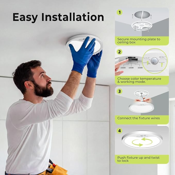 hepside 4 Pack Motion Sensor Ceiling Light Wired, 3000K/4000K/6500K LED Flush Mount Ceiling Light Fixture, 8.7Inch 18W Motion Sensor Light with Timer for Closet Stair Porch Hallway Pantry,White