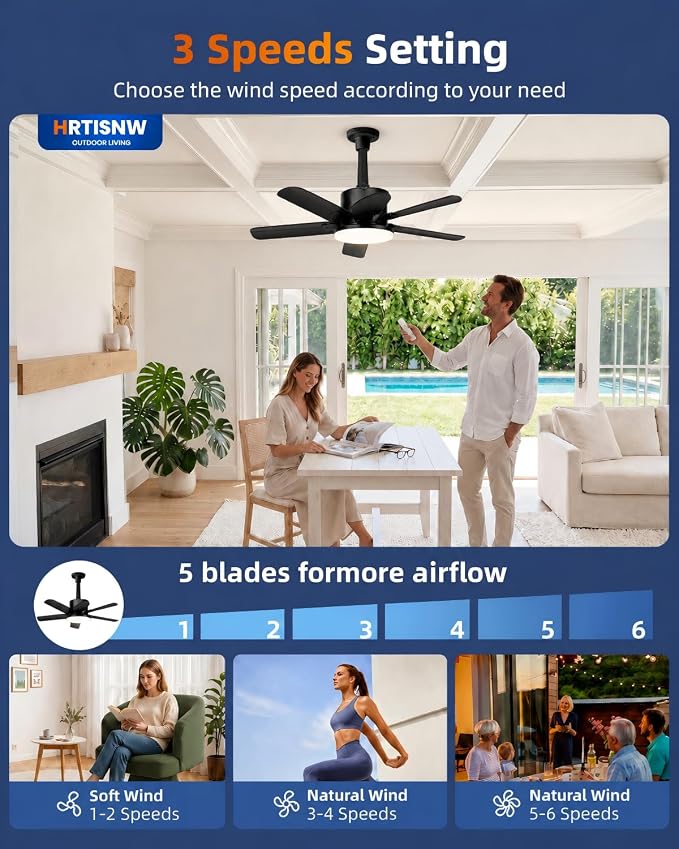 Ceiling Fan with Light, 17'' Flush Mount Low Profile Fan for Bedroom &Patio | Quiet Reversible DC Motor, 6-Speed, 3-Color Temp Dimmable LED Light with Remote & Timer, Indoor Small Ceiling Fan Black