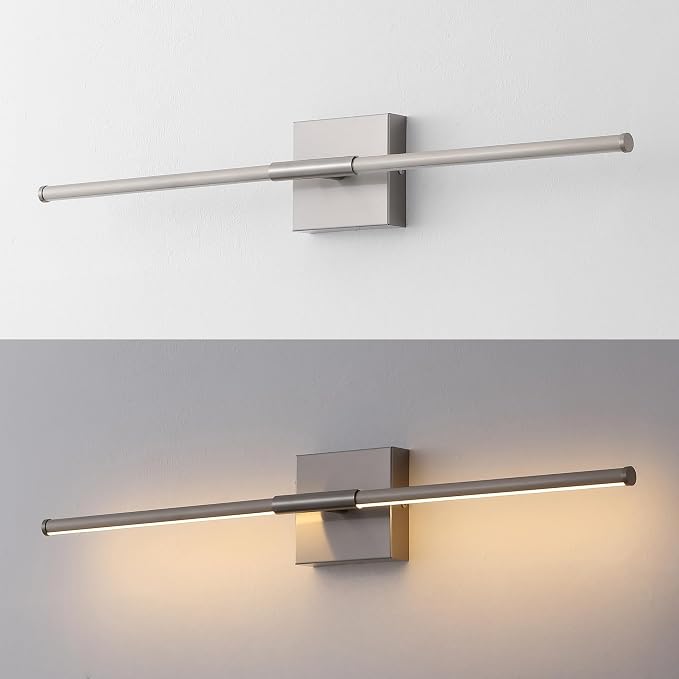JONATHAN Y Makena 28" 1-Light LED Wall Sconce, Nickel | Dimmable, Modern, Integrated 12W, Hardwired, Sleek Metal, Ambient, Bathroom Mirror, Bedroom, Hallway, Vanity Mount