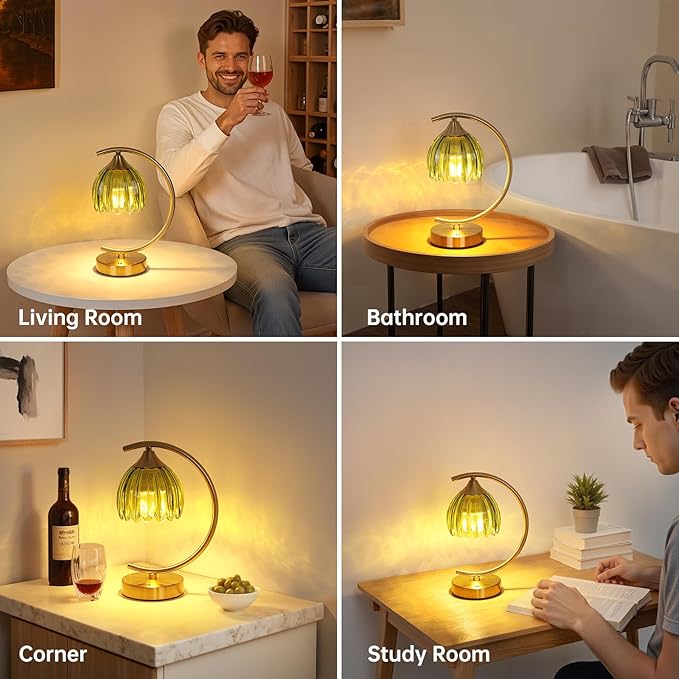 Tulip Table Lamp, 5200mAh Cordless Touch Control Table Lamp with 3 Color Temps & Stepless Dimming, Rechargeable Battery Table Lamp for Living Room, Bedroom, Office, Shelf (Green Tulip)
