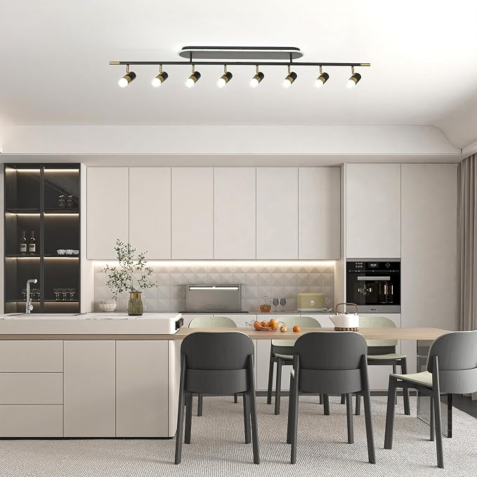 Jaycomey 8-Light LED Track Lighting Fixtures Ceiling, 74W Dimmable Ceiling Spotlights with Remote, 3000K-6500K Adjustable Modern Ceiling Light for Living Room, Dining Room, Bedroom, Black Gold