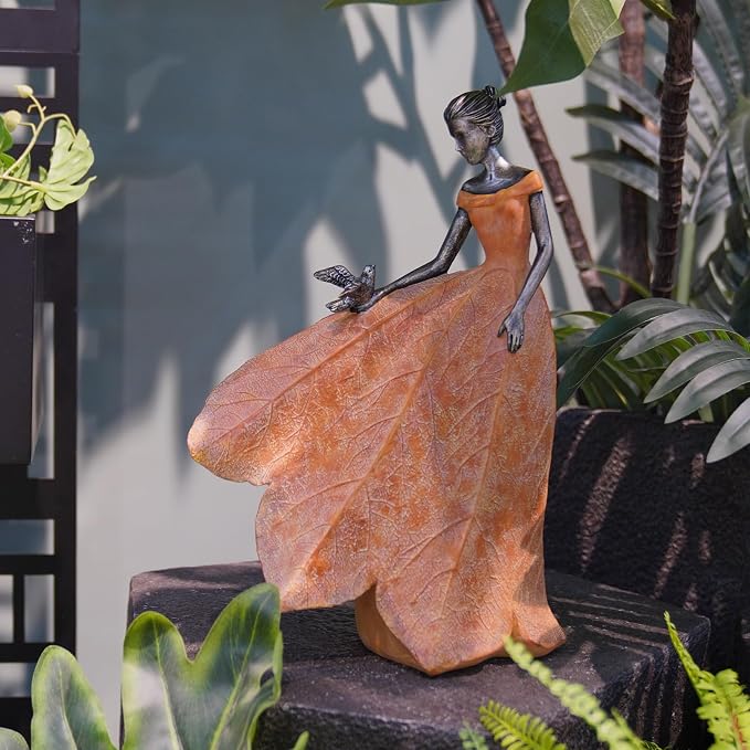 Guichifun Fairy Statue Orange Leaf Angel Girls Fall Decor | Resin, Outside or Inside, Rustic Garden Outdoor Yard, Gift 8.5 x 5.25 x 12 Inch