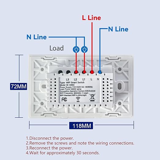 WiFi Smart Light Switch,2-Button Single Gang 2.4GHz Wi-Fi Touch Switch, Neutral Wire Required,Work with Smart Life/Tuya App and Alexa,White