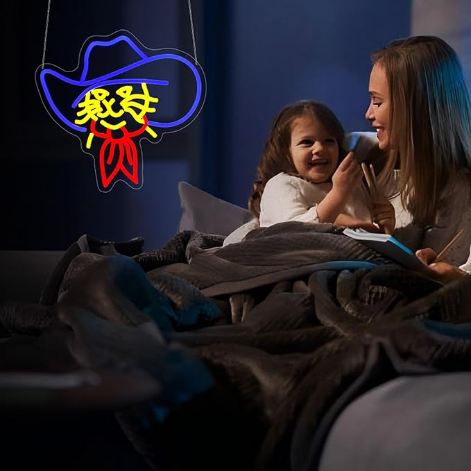 Cat Neon Sign LED Neon Signs for Wall Decor Cowboy Hat Cat Light Neon Signs for Room Home Party Birthday Bar Beer Signs for Man Cave - LED Neon USB Powered