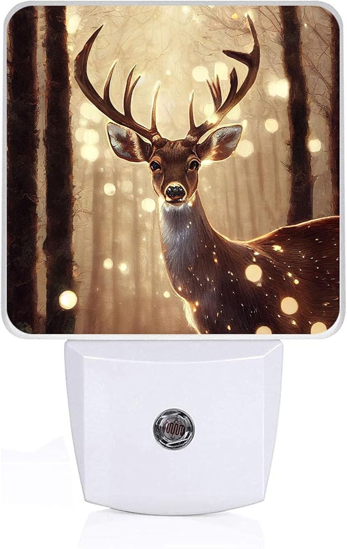 Forest Deer Night Light, Plug-into Wall Wild Life Nightlight Lamp with Dusk to Dawn Sensor, Led Lamp 0.5W Energy Efficient for Boys Girls Adults Home Decor