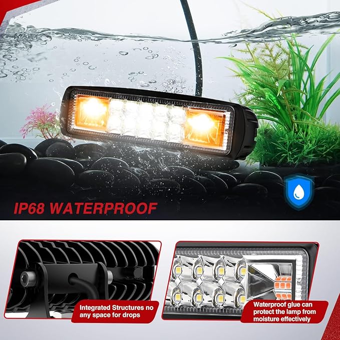 Nilight LED Light Pods 2PCS 6 Inch 60W Amber White 3 Lighting Modes Fog Lights Spot Flood Combo Beam with Dual Control 18AWG Wiring Harness for Truck Pickup Golf Cart UTV ATV SUV Boat 4x4 Car