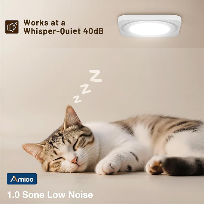 Amico Bathroom Exhaust Fan with Light, 80 CFM, 1.0 Sones, 1400LM, 3CCT | Ceiling Opening 7.6'' x 7.3'', Easy Install & Very Quiet, Ceiling Mount Shower Bathroom Fan with light, FCC Certified