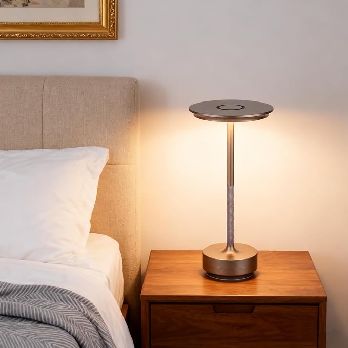 UdoUto Cordless Table Lamp Rechargeable -Coffee | 5000mAh Battery Operated, LED, Touch Stepless Dimming, Portable Metal Outdoor Lamp for Patio, Restaurant