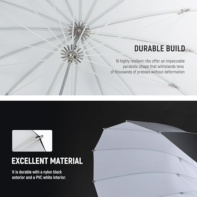 NEEWER 71"/180cm Parabolic Reflective Umbrella Photography with White Inner, Soft Lighting with Diffuser Cover, Bag, Quick Fold for Camera Photo Studio Video Light Shooting Monolight Flash, NS4U | Soft Lighting, with Diffuser Cover, Bag, Quick Fold, fo...