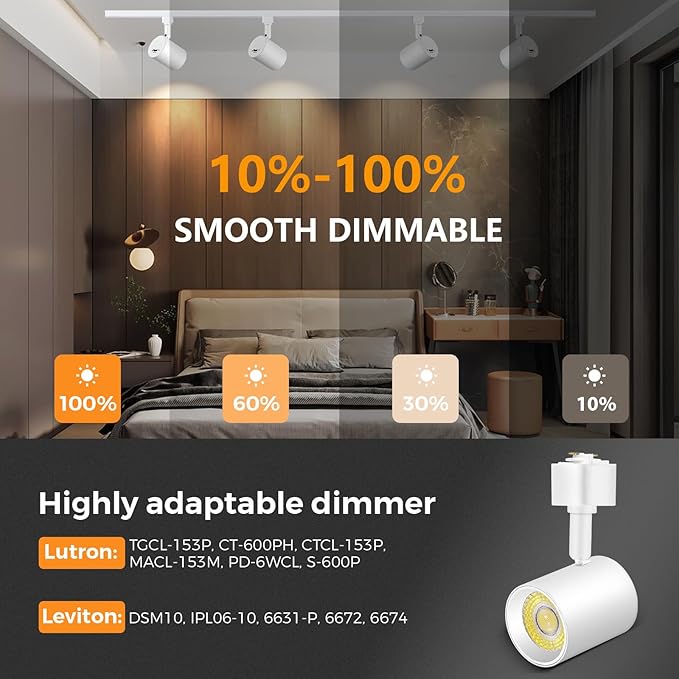 L Type LED Track Lighting Heads 5 Color, 10W White 6 Pack | Dimmable Track Light Heads, Kitchen Fixture Ceiling, 2700K 3000K 4000K 5000K 6000K Adjustable, Flicker Free CRI90+ 24° 800lm