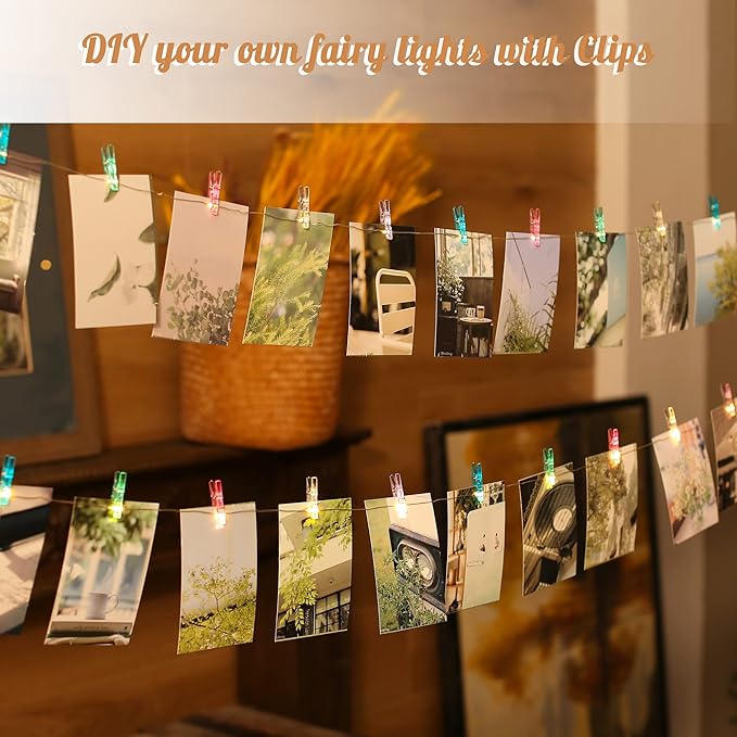 Photo Clips String Light,33FT Fairy Lights with 51 Clips, Battery Operated String Lights with Clips for Pictures, Room Decorations for Dorm Wall Bedroom Wedding Christmas Tree(Multi-Color)