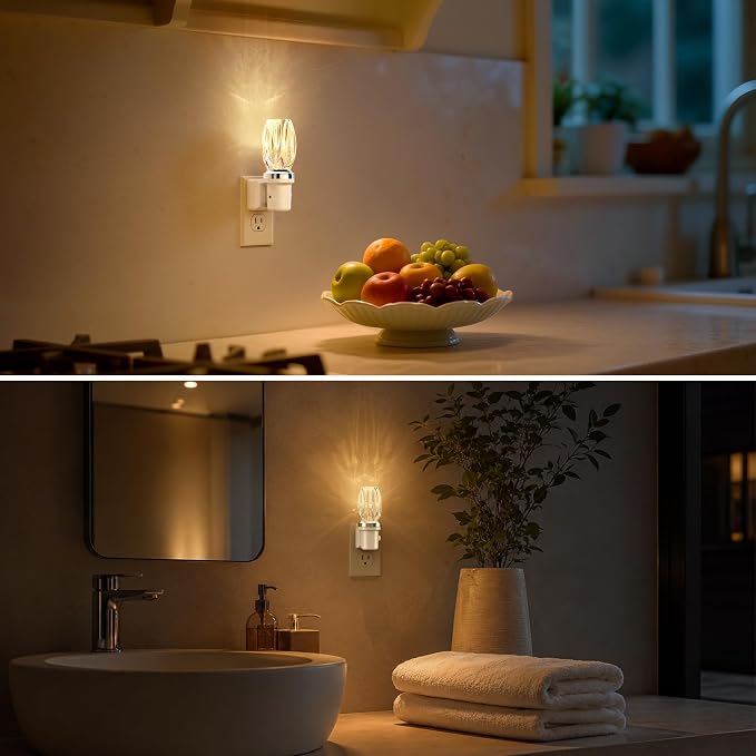 L LOHAS LED Night Light, Dimmable Night Lights Plug into Wall, Light Sensor | Automatic Nightlights Plug in, 3000K LED Nightlight, Crystal Acrylic Decorative, Hallway Bedroom Bathroom[White Base,1 Pack]