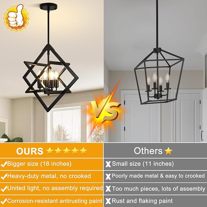 18" Modern Pendant Lights Kitchen Island, 4-Light Matte Black Farmhouse Pendant Light Fixtures, Industrial Hanging Pendant Lights Fixture for Kitchen Island Dining Room Bedroom Hallway Foyer Entryway