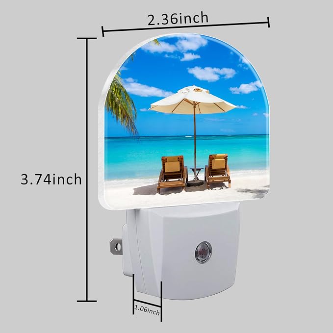 Deckchairs on The Beach Night Light Plug into Wall with Dusk to Dawn Sensor Cute Nightlight for Kid Girls Boys Women Men Room Decor, Hallway, Kitchen, Bathroom, Nursery, Stairs