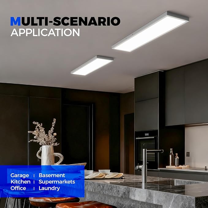 Barrina 1x4 LED Flat Panel Light, 8640LM 72W, 0-10V Dim, 5CCT 3000K-6000K | Dimmable 4FT LED Shop Light, Ceiling & Hanging Mount for Kitchen, Garage, Office, Ultra Thin Design, Dissipate Heat, 4 Packs