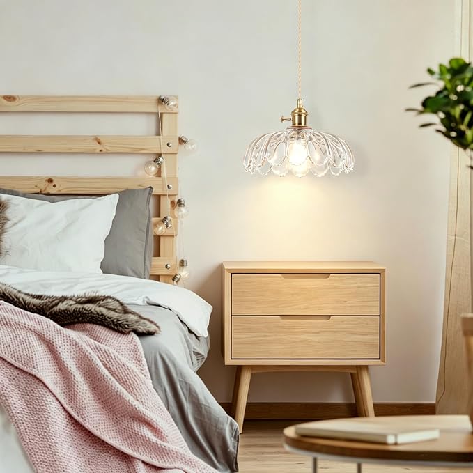 Battery Operated Pendant Light,Transparent Vintage Light Fixtures RGB Rechargeable Light Bulb 2500mAh 9.8in with Remote Control Wireless Adjustable Chandelier for Kitchen Island Hallway 1Light