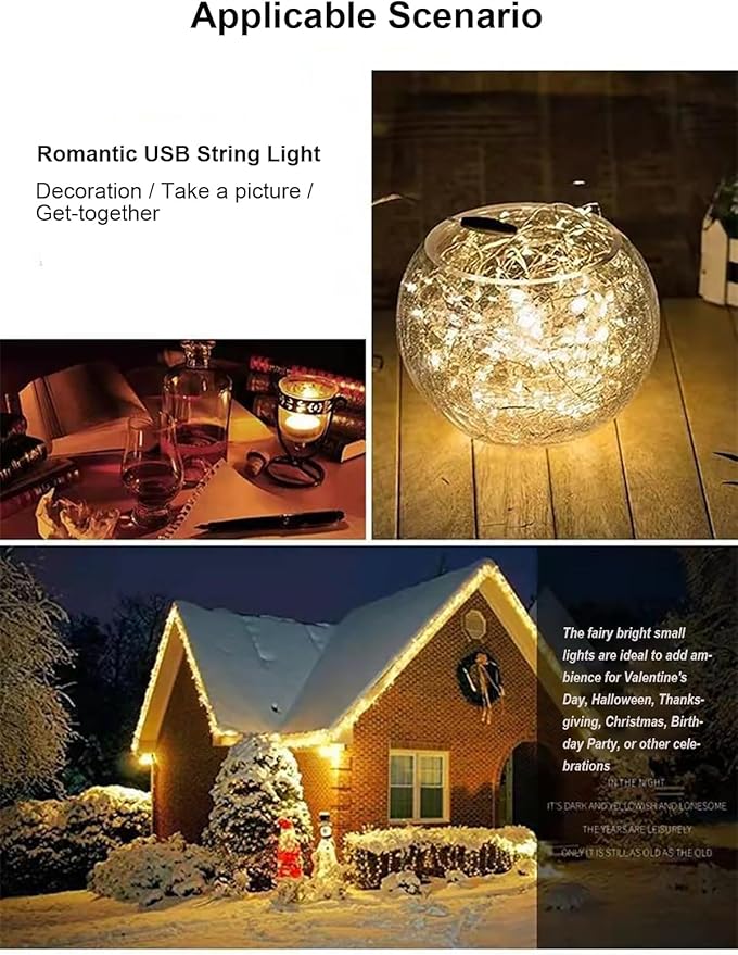 Sokelinn-six 2m 20 LEDs Fairy String Lights, USB Powered String Light for Desk Office Christmas Tree Party Decoration (Warm, 2)