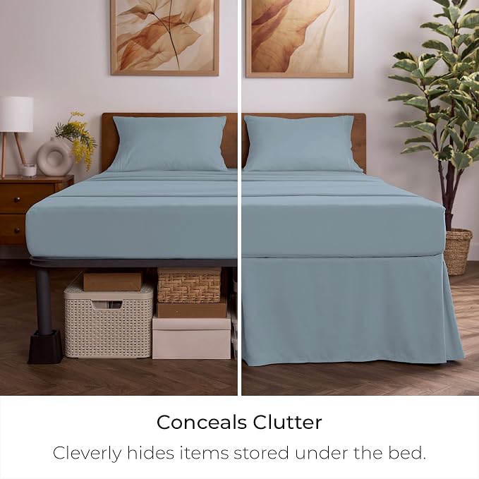 Mellanni Bed Skirt Full Size - Tailored Drop Bed Skirting | 15-Inch Pleated Dust Ruffle - Hotel Luxury Bedding - Wrinkle, Fade, Stain Resistant - 1 Bedskirt (Full, Blue Hydrangea)