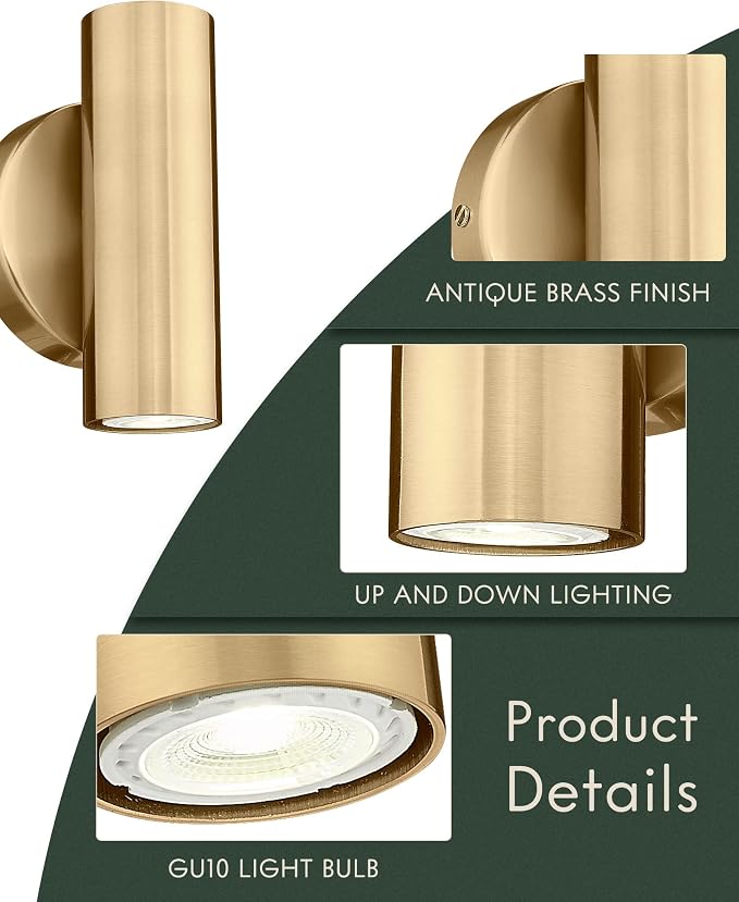 2 Pack Wall Sconces,Indoor Up and Down Wall Lamps,Brass Gold | Indoor Wall Lighting for bedroom,hallway,living room,entryway