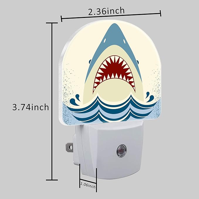 Cartoon Shark Teeth Night Light for Kids, LED Night Light Plug into Wall with Dusk to Dawn Sensor for Girls Boys Women Men Room Decor, Hallway, Kitchen, Bathroom, Nursery, Stairs