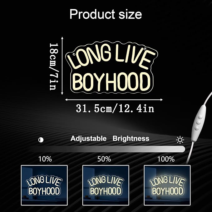 Long Live Boyhood Neon Signs for Wall Decor,Dimmable Motivational Sign Inspirational Wall Decor,Usb Powered for Man Cave Kids Room Bedroom Birthday Gifts(12.4 * 7in)