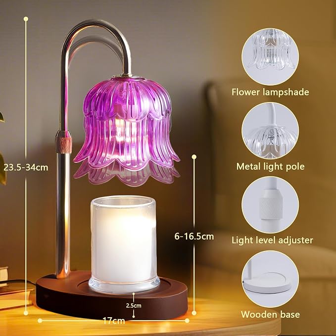 CRMILL Candle Warmer Lamp Electric Timer - Candle Lights Home Decor Candles Warming Height Adjustable Dimmable Warmers Purple