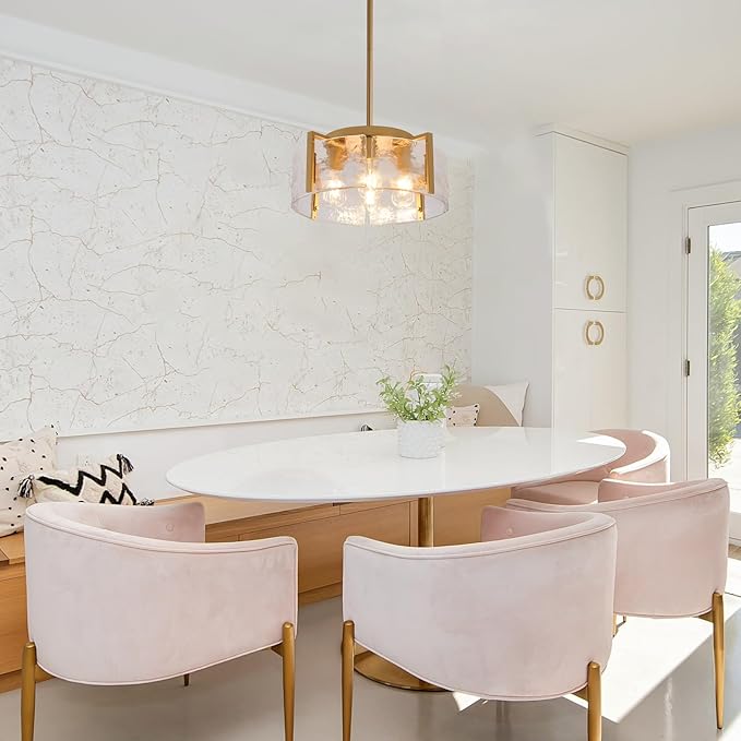 Gold Chandeliers for Dining Room Light Fixture, 4-Light Foyer Lighting Fixtures Pendant Lights Kitchen Island, Adjustable Modern Farmhouse Chandelier for Entryway Bedroom Bathroom Foyer Living Room