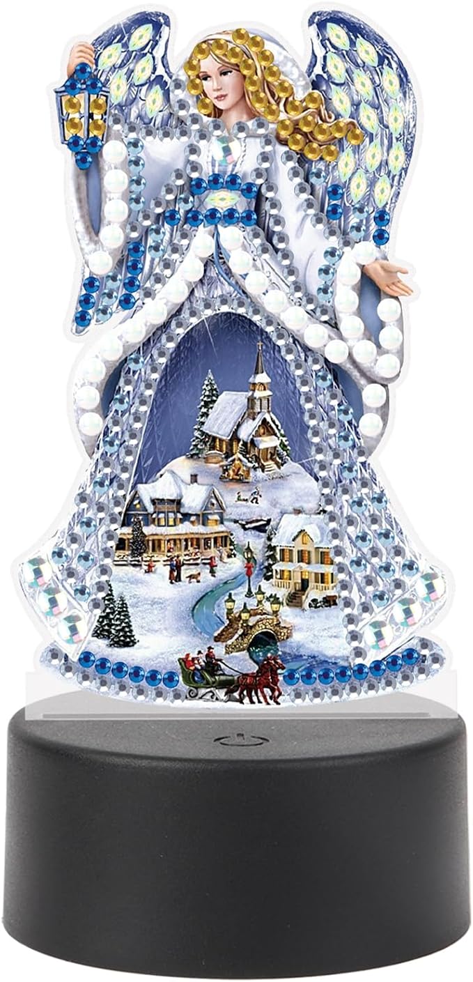 JISHSHAY Diamond Painting Night Light Diamond Art Table Lamps Gem Art LED Lights Gem Painting Desk Lamp Mosaic Kits for Adults DIY Kits for Adults Paint by Numbers Madonna Virgin Mary