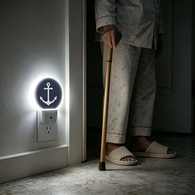 LED Night Light Anchor Night Lights Plug into Wall Auto on/Off | Marine Navigation Navy Blue Plug-in Night Light with Dusk to Dawn Sensor, Energy Saving Nightlight for Hallway Kitchen